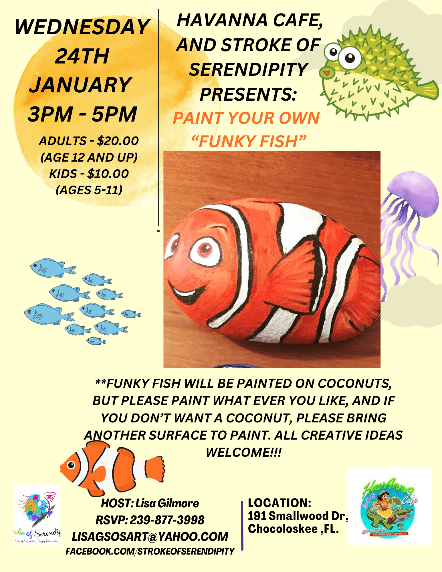 Funky Fish Painting Class at HavAnnA Cafe in Chokoloskee