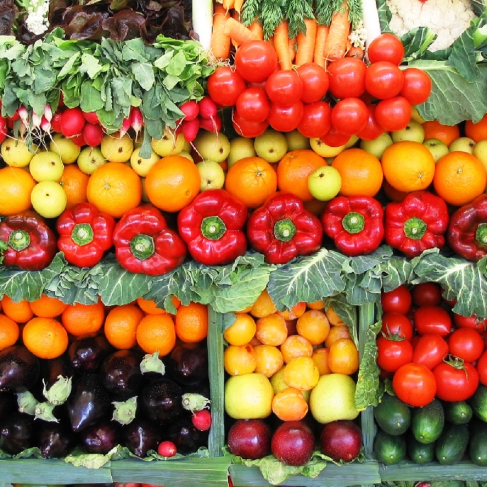 Fresh vegetables and fruits at a farmer's market